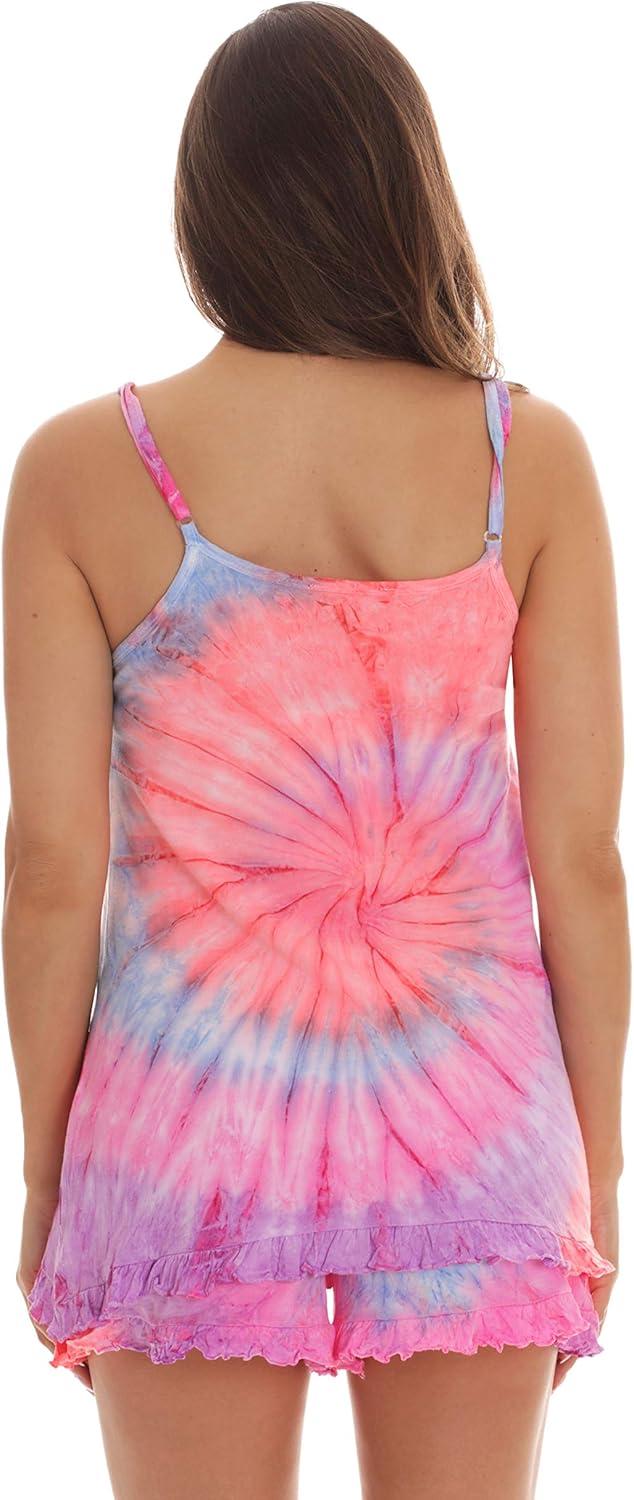 imageJust Love Womens Tie Dye Pajama Short Set 100 Cotton Tank and Shorts Sleepwear with Ruffle DetailTie Dye Colorful Swirl