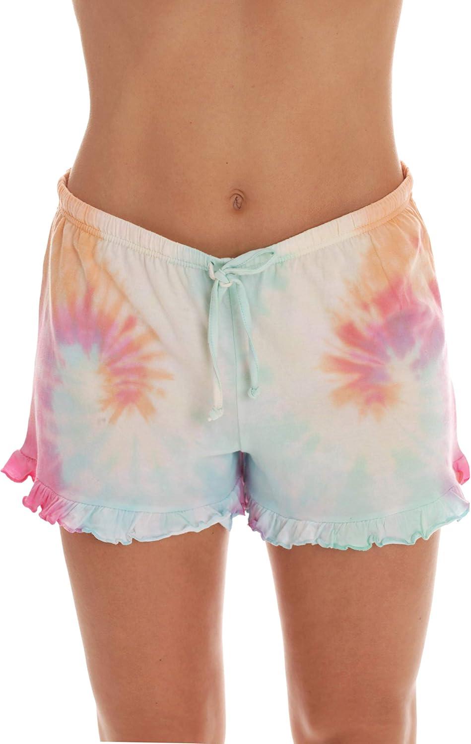 imageJust Love Womens Tie Dye Pajama Short Set 100 Cotton Tank and Shorts Sleepwear with Ruffle DetailTie Dye Pastel Swirl