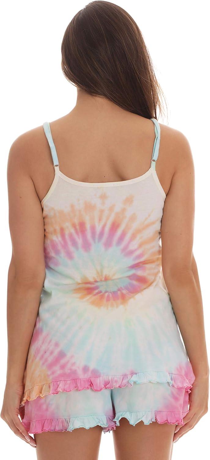 imageJust Love Womens Tie Dye Pajama Short Set 100 Cotton Tank and Shorts Sleepwear with Ruffle DetailTie Dye Pastel Swirl