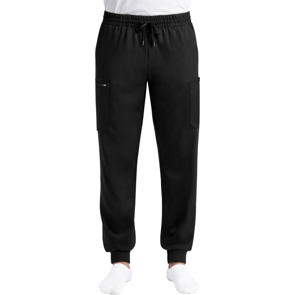 imageJust Love Mens Jogger Scrub Pants 6Pocket 4Way Stretch Slim Fit Medical Uniform Bottoms with DrawstringBlack Stretch Fabric