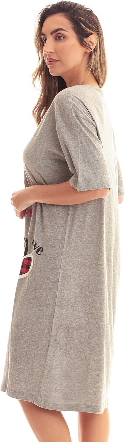 imageJust Love Short Sleeve Nightgown Sleep Dress for WomenGrey Love Love Love