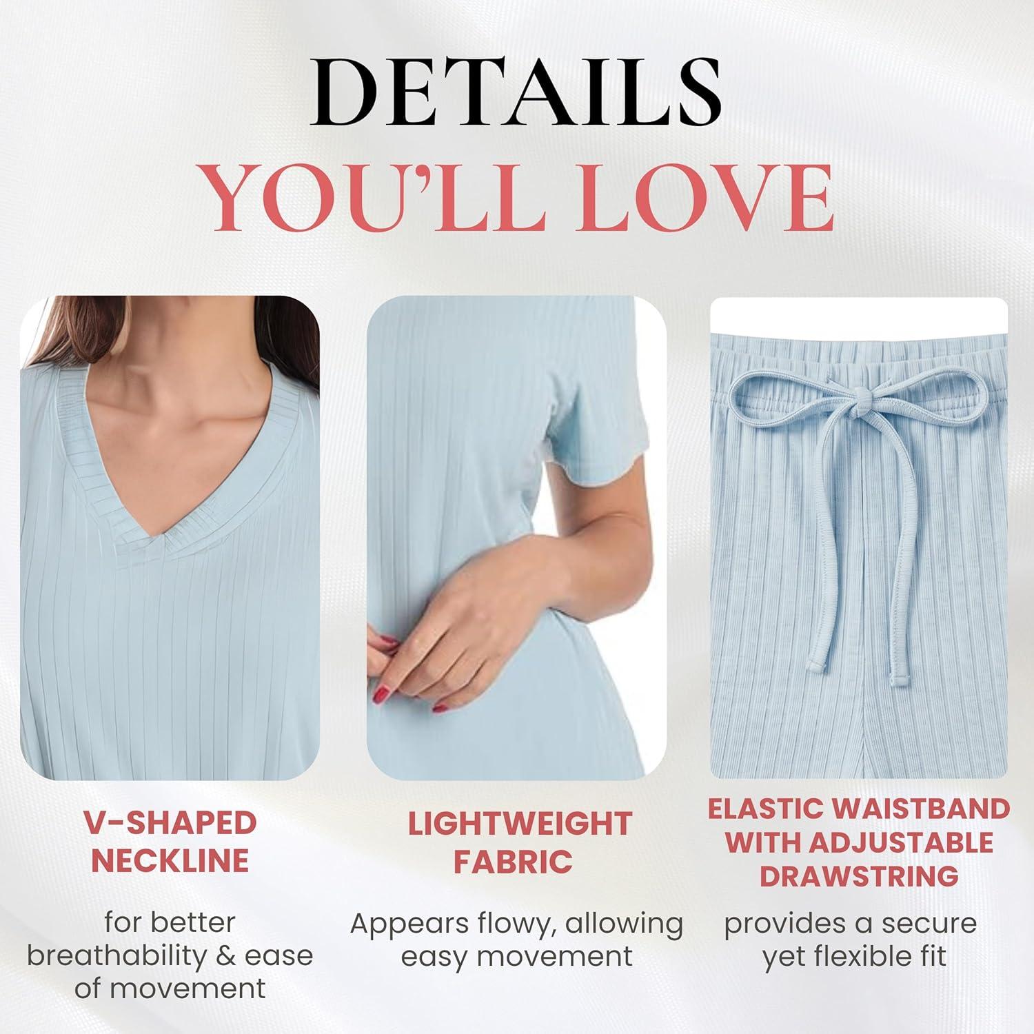 imageJust Love Womens Pajama Short Set Stretch Jersey VNeck Sleepwear with Elastic Waist ShortsSolid Blue