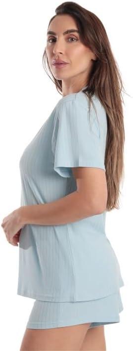 imageJust Love Womens Pajama Short Set Stretch Jersey VNeck Sleepwear with Elastic Waist ShortsSolid Blue