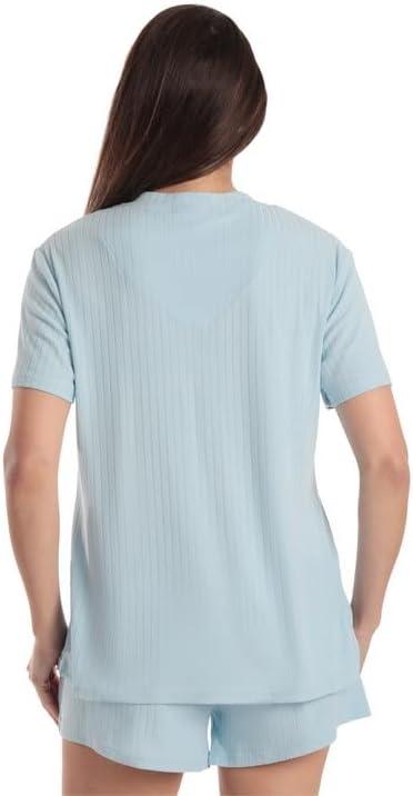 imageJust Love Womens Pajama Short Set Stretch Jersey VNeck Sleepwear with Elastic Waist ShortsSolid Blue