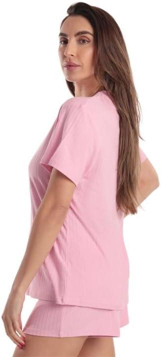 imageJust Love Womens Pajama Short Set Stretch Jersey VNeck Sleepwear with Elastic Waist ShortsSolid Pink