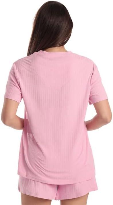 imageJust Love Womens Pajama Short Set Stretch Jersey VNeck Sleepwear with Elastic Waist ShortsSolid Pink