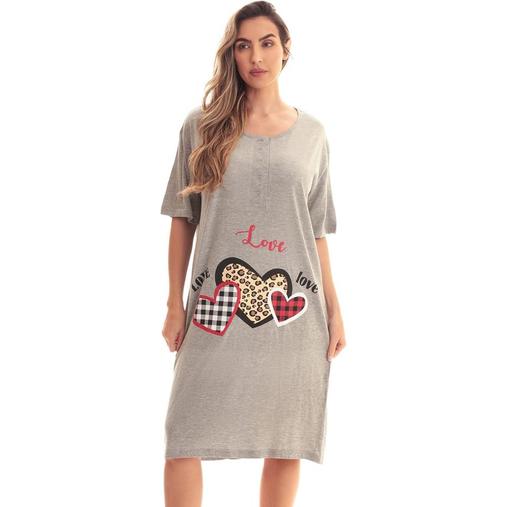 imageJust Love Short Sleeve Nightgown Sleep Dress for WomenGrey Love Love Love