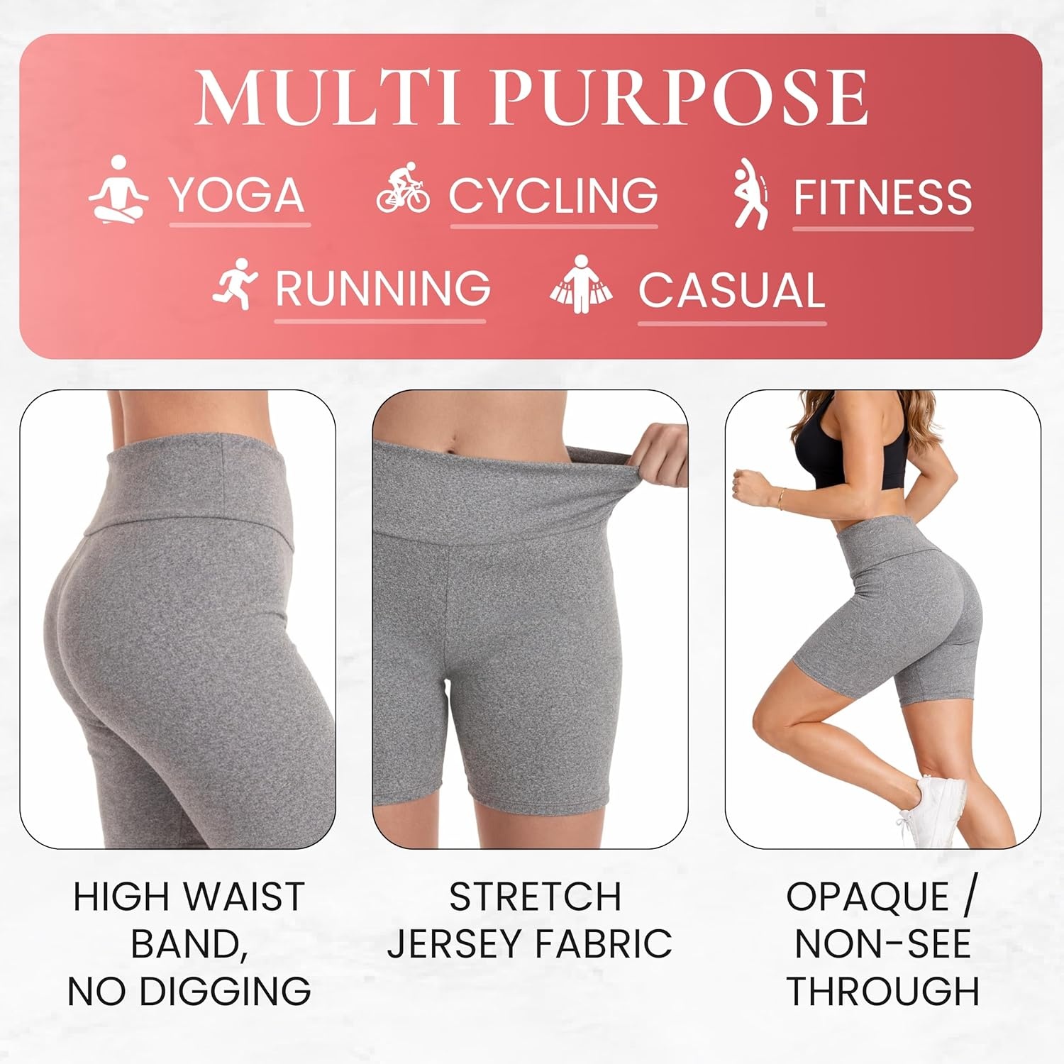 imageJust Love Womens 7Inch Biker Shorts High Waisted Stretch Activewear for Yoga and GymGrey