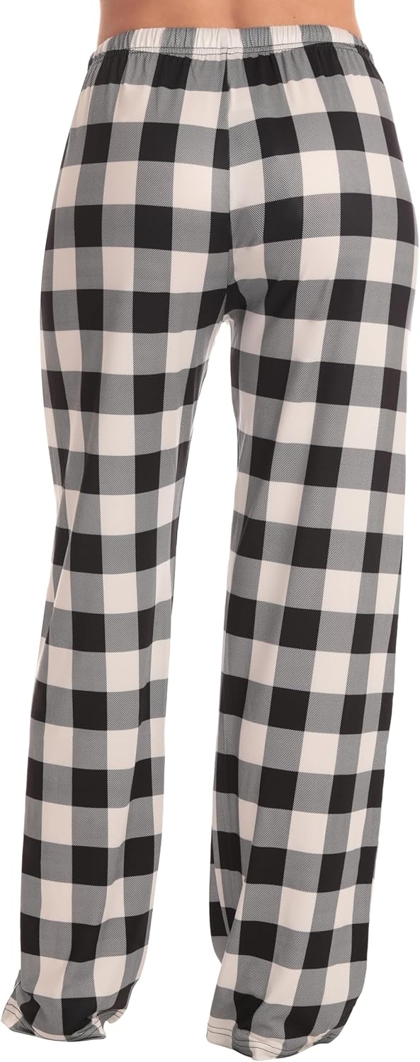 imageJust Love Womens Pajama Pants Soft Stretch Jersey PJ Bottoms with Two Pockets Elastic Waist and DrawstringWhite Black Buffalo Plaid