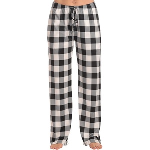 Just Love Women’s Pajama Pants, Soft Stretch Jersey PJ Bottoms with Two Pockets, Elastic Waist and Drawstring(White Black – Buffalo Plaid)