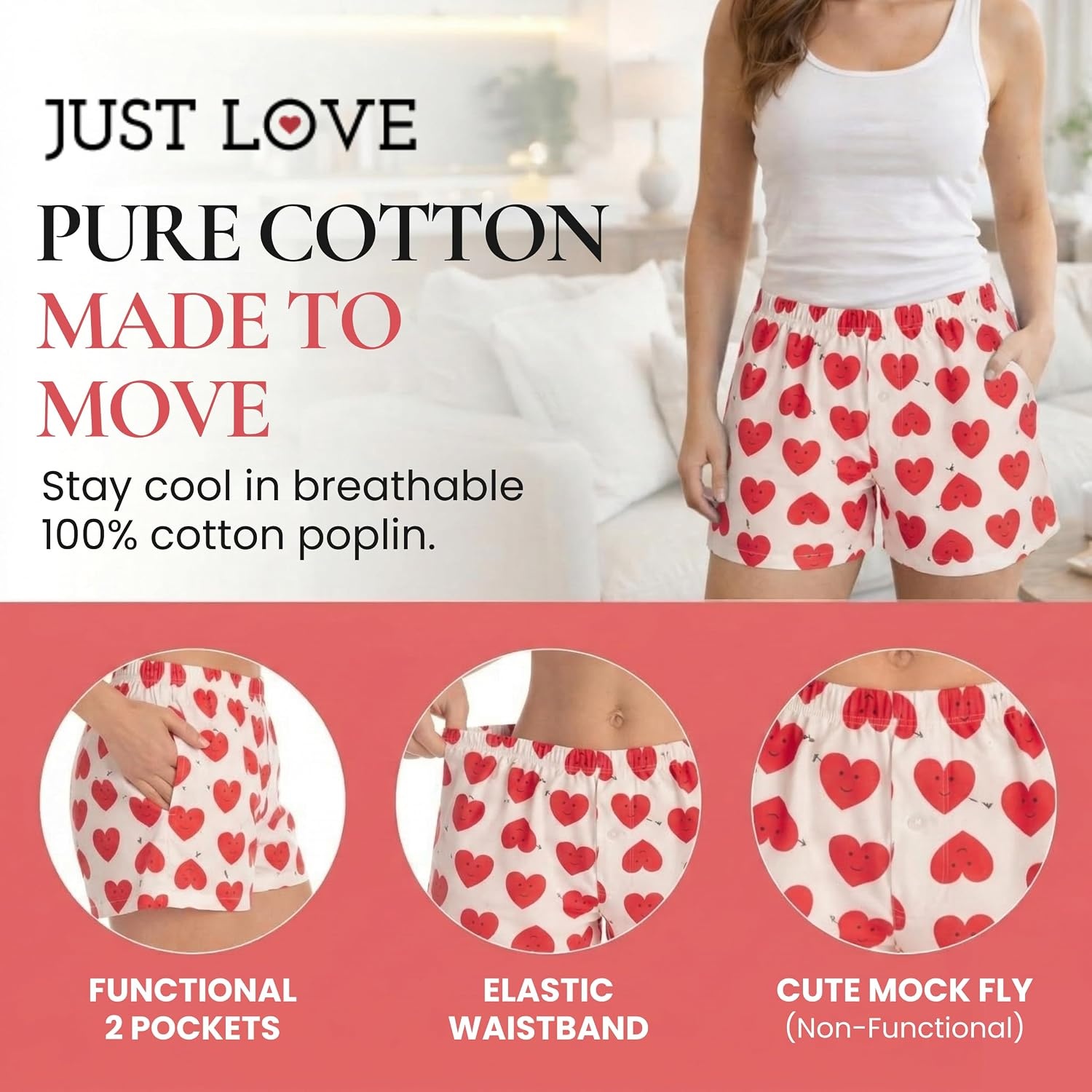 image:imageJust Love Womans Pajamas Shorts PJsBow and Arrow Hearts