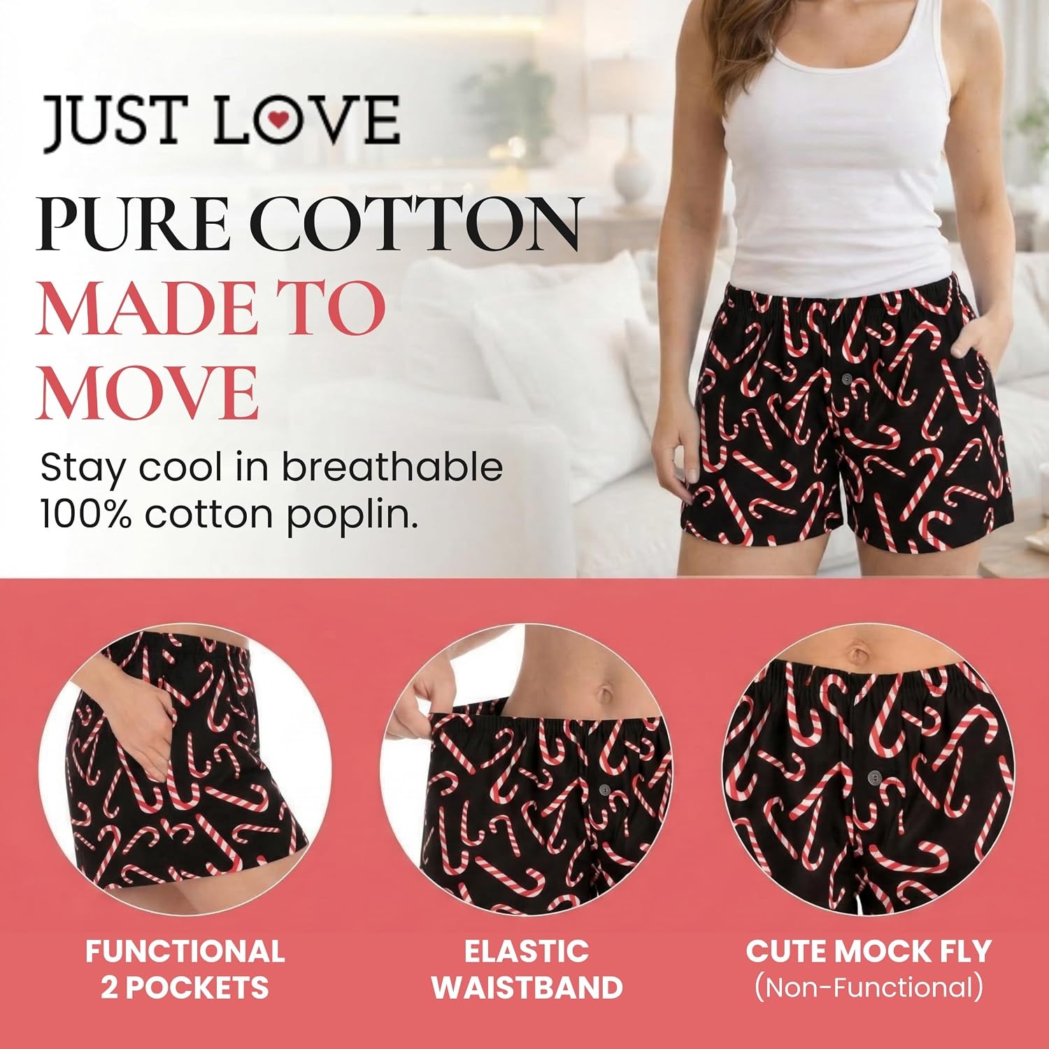image:imageJust Love Womans Pajamas Shorts PJsCandy Cane