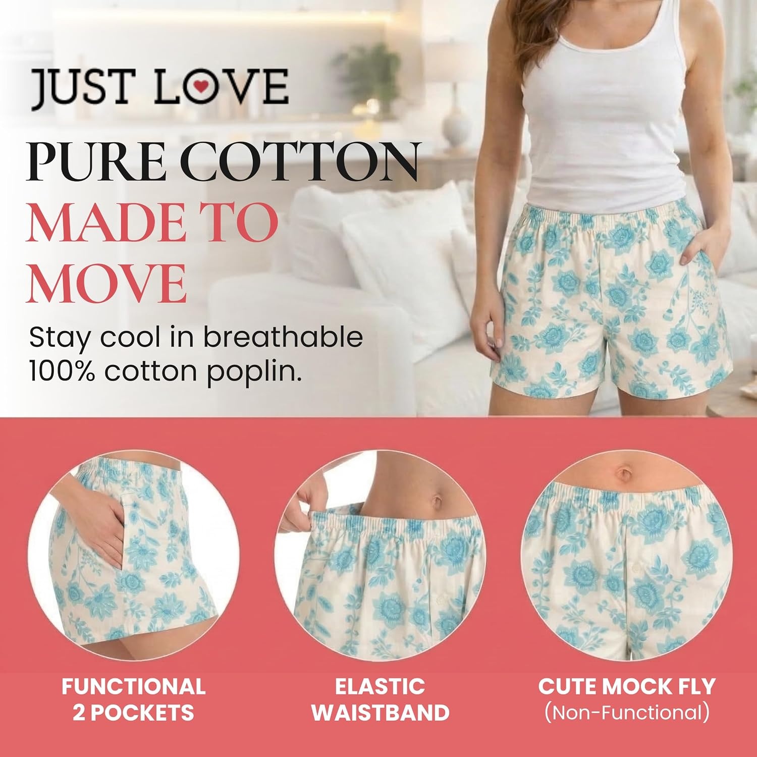 image:imageJust Love Womans Pajamas Shorts PJsFloral Blue