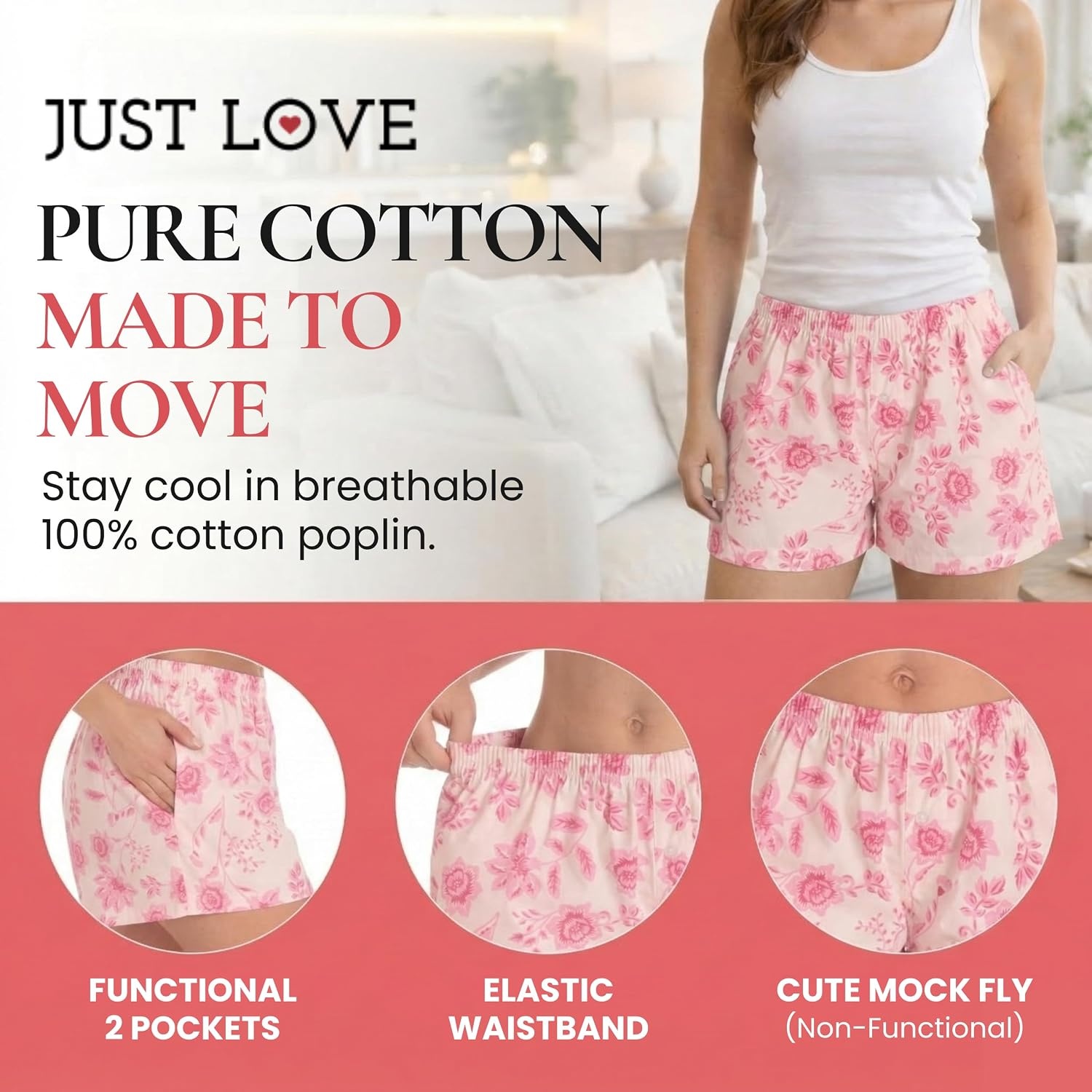 image:imageJust Love Womans Pajamas Shorts PJsFloral Pink