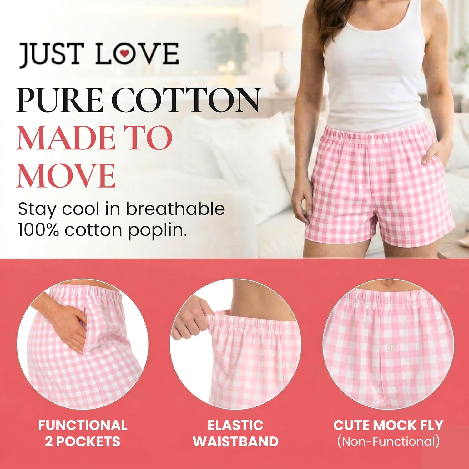image:imageJust Love Womans Pajamas Shorts PJsGingham Check Pink