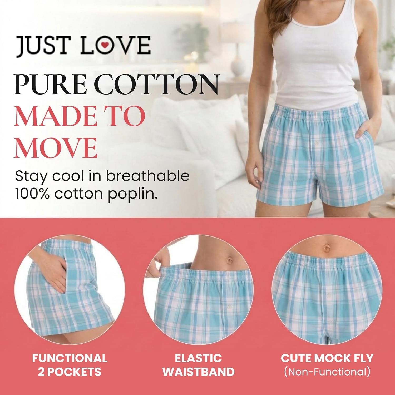 image:imageJust Love Womans Pajamas Shorts PJsPlaid Blue White