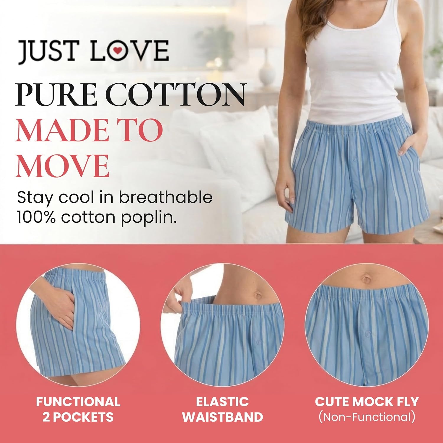 image:imageJust Love Womans Pajamas Shorts PJsStripe Tonal Blues