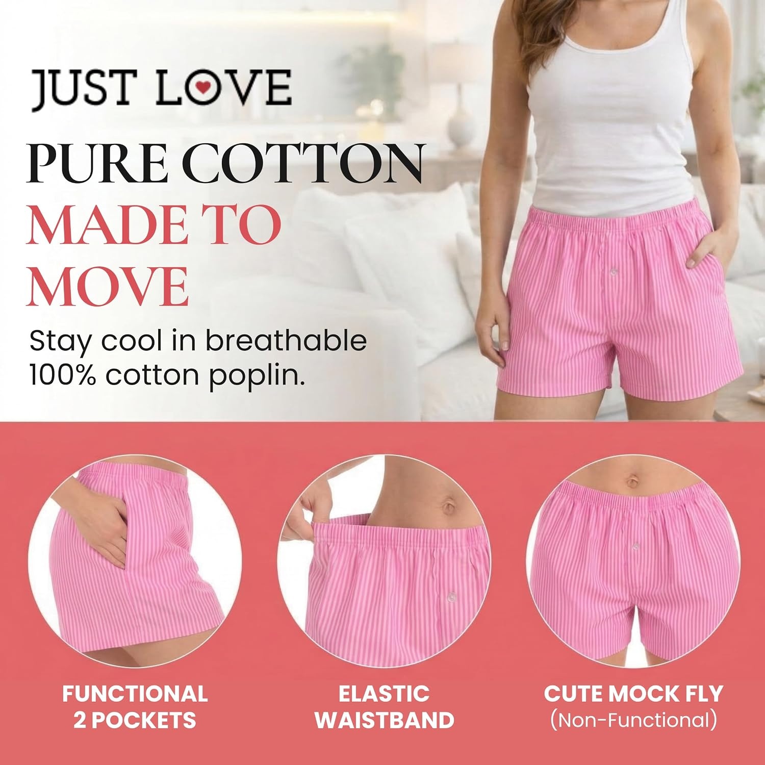 image:imageJust Love Womans Pajamas Shorts PJsStripe Tonal Pinks