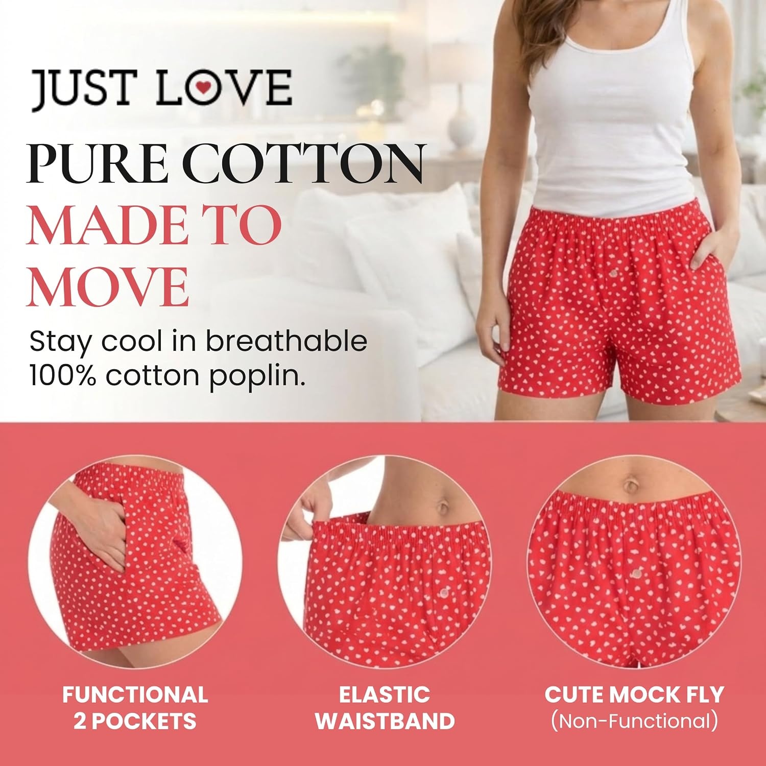 image:imageJust Love Womans Pajamas Shorts PJsTossed Small Hearts