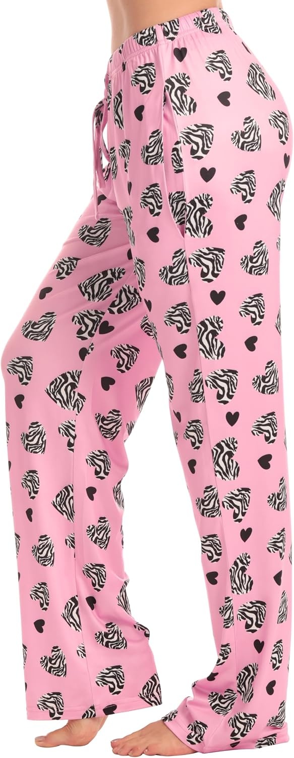 image:imageJust Love Womens Pajama Pants Soft Stretch Jersey PJ Bottoms with Two Pockets Elastic Waist and DrawstringPink Tossed Zebra Hearts