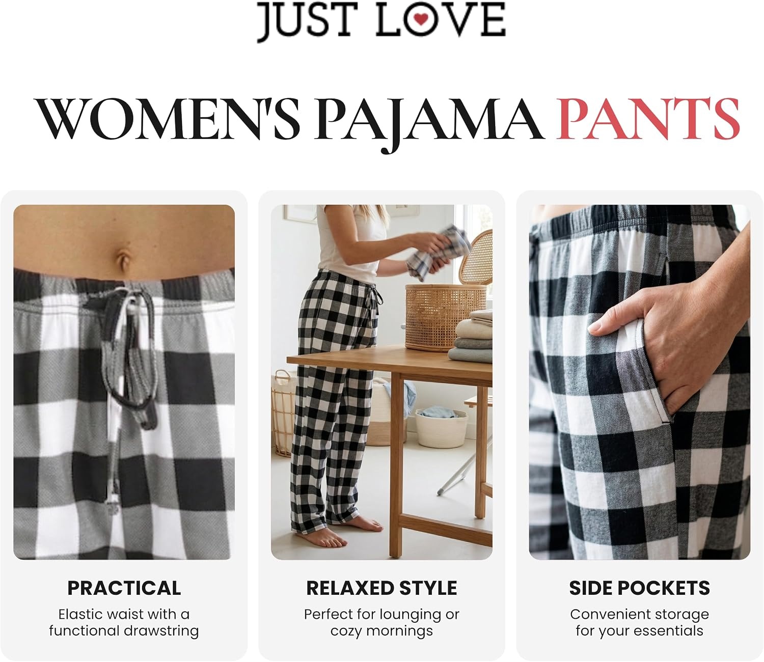 image:imageJust Love Womens Pajama Pants Soft Stretch Jersey PJ Bottoms with Two Pockets Elastic Waist and DrawstringSolid Grey