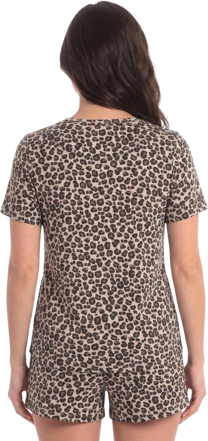 image:imageJust Love Womens Pajama Set Soft Stretch Short Sleeve Crew Neck Top and Matching PJ Shorts with Two PocketsBeige Cheetah