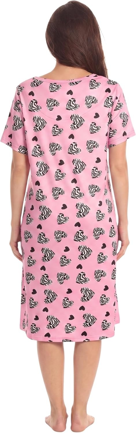 image:imageJust Love Womens Nightgown Soft Stretch Short Sleeve Sleep Shirt with BelowKnee LengthPink Zebra Hearts