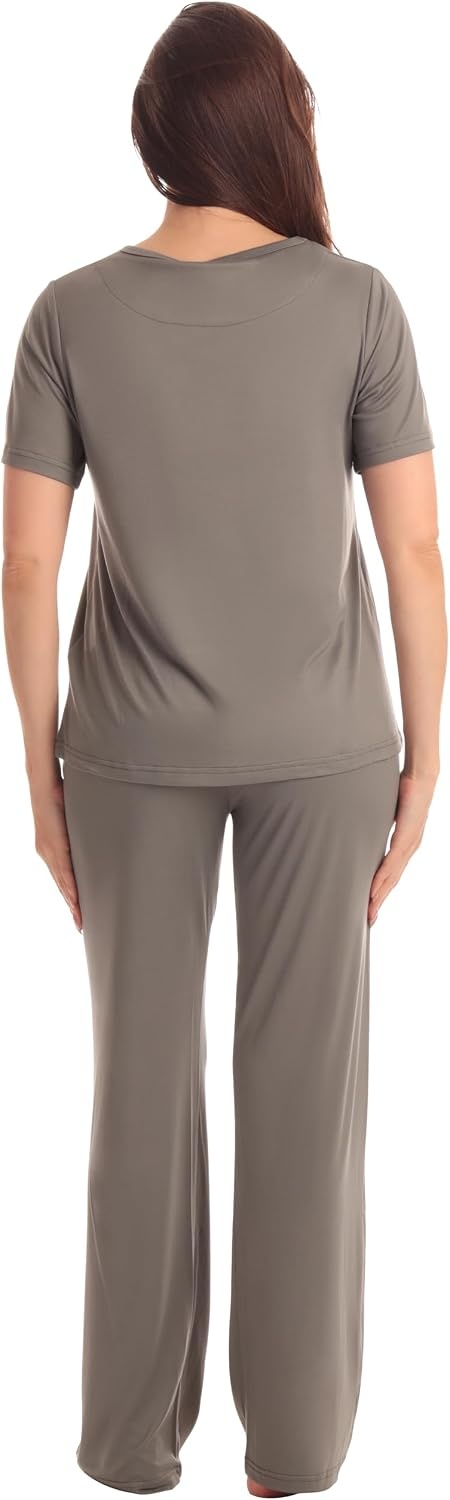 image:imageJust Love Womens Pajama Set Soft Stretch Short Sleeve Crew Neck Top and PJ Pants with Two PocketsSolid Grey