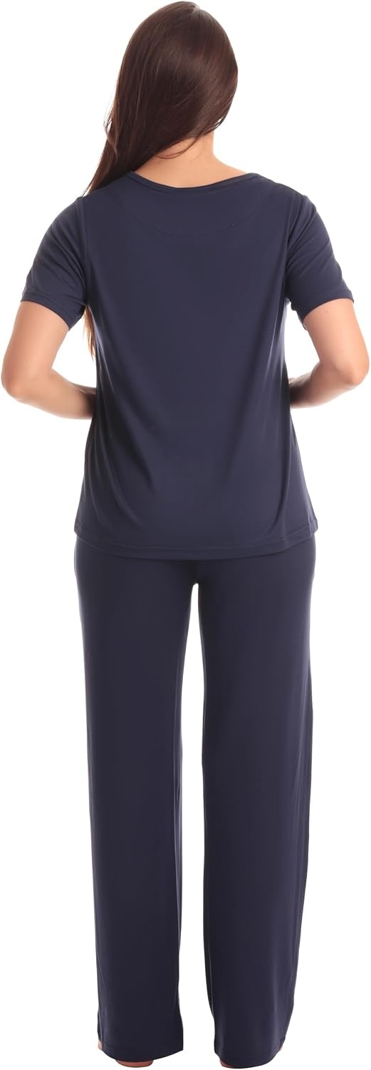 image:imageJust Love Womens Pajama Set Soft Stretch Short Sleeve Crew Neck Top and PJ Pants with Two PocketsSolid Navy