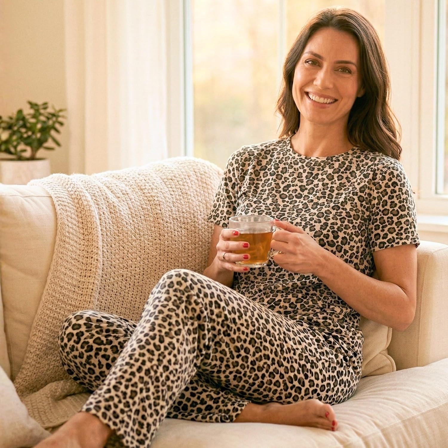 image:imageJust Love Womens Pajama Set Soft Stretch Short Sleeve Crew Neck Top and PJ Pants with Two PocketsSolid Navy