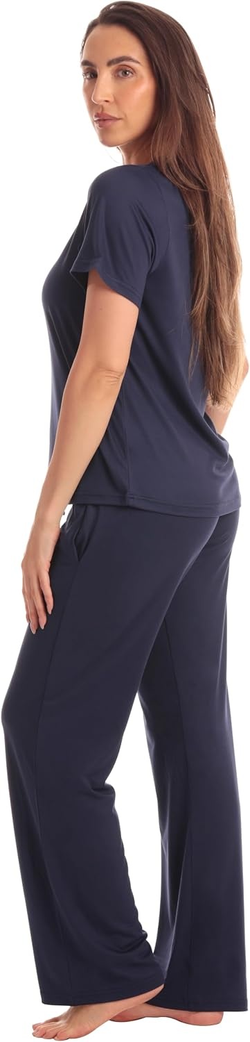 image:imageJust Love Womens Pajama Set Soft Stretch Short Sleeve Crew Neck Top and PJ Pants with Two PocketsSolid Navy