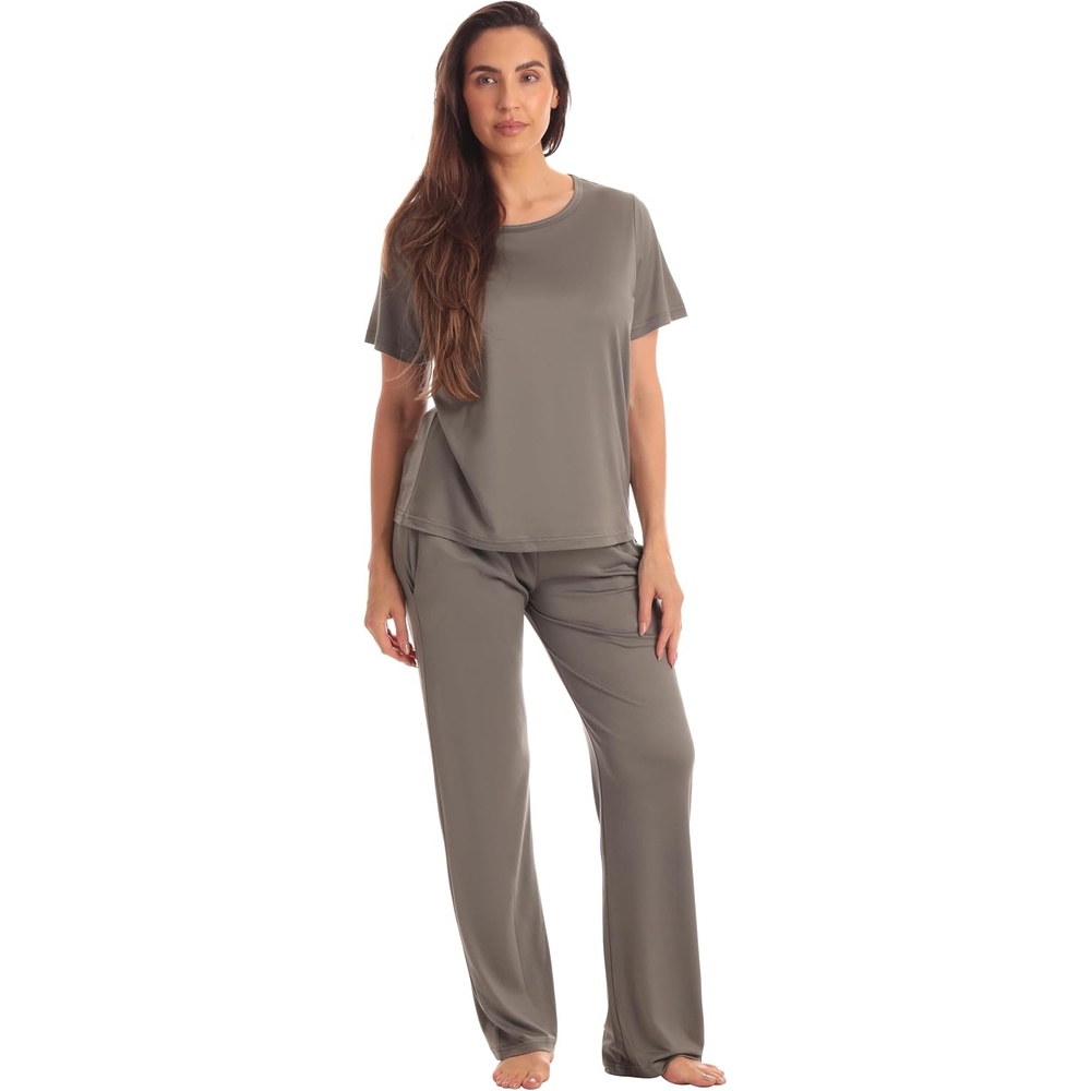 image:imageJust Love Womens Pajama Set Soft Stretch Short Sleeve Crew Neck Top and PJ Pants with Two PocketsSolid Grey