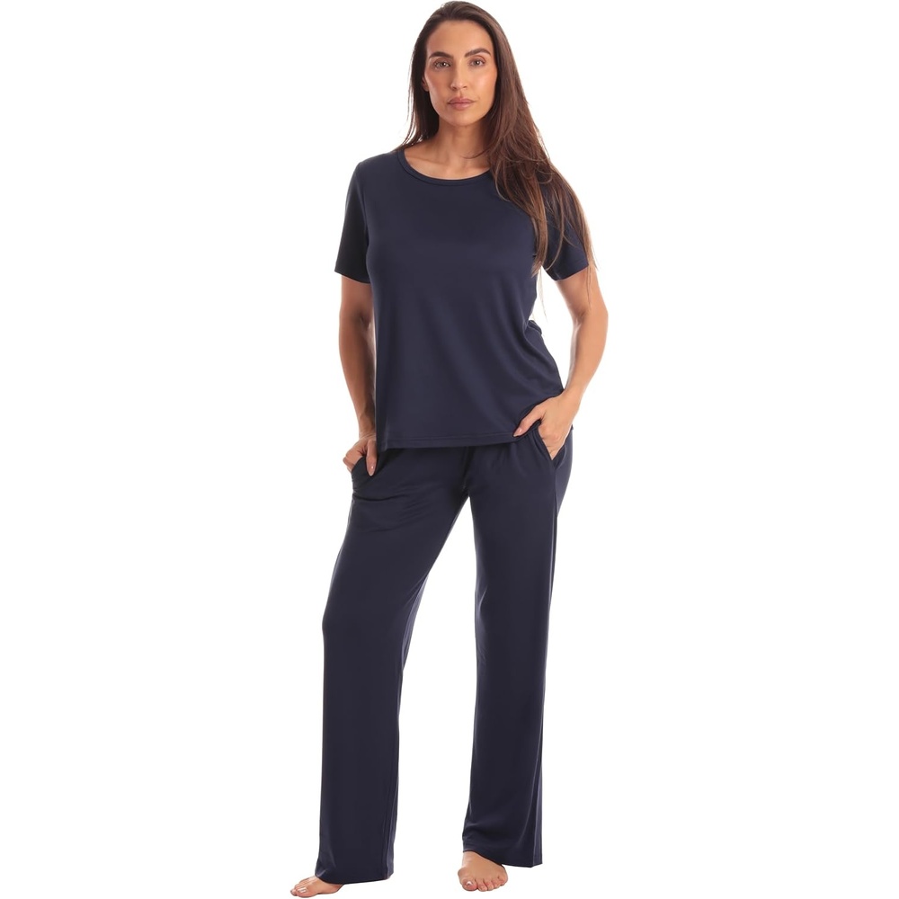 image:imageJust Love Womens Pajama Set Soft Stretch Short Sleeve Crew Neck Top and PJ Pants with Two PocketsSolid Navy