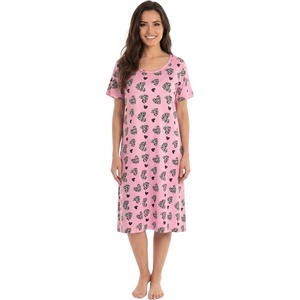 Just Love Women’s Nightgown, Soft Stretch Short Sleeve Sleep Shirt with Below-Knee Length(Pink Zebra Hearts)