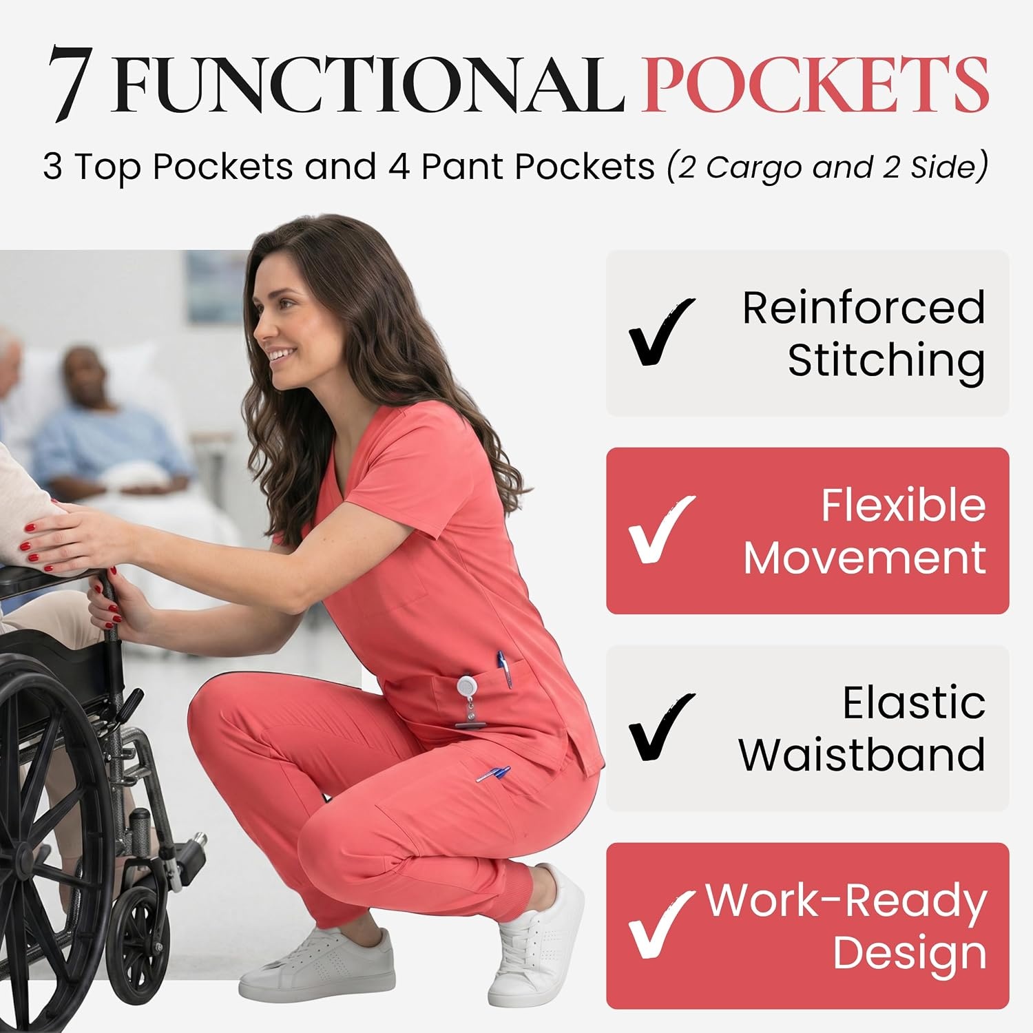 image:imageJust Love Womens VNeck Scrub SetCoral Stretch Fabric