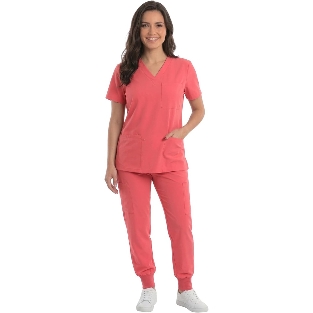 image:imageJust Love Womens VNeck Scrub SetCoral Stretch Fabric