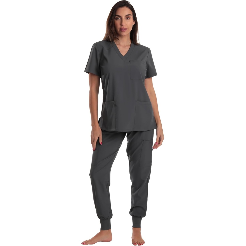 image:imageJust Love Womens VNeck Scrub SetSteel Gray Stretch Fabric