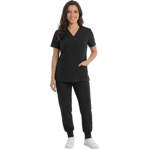 Just Love Women’s V-Neck Scrub Set(Black Stretch Fabric)