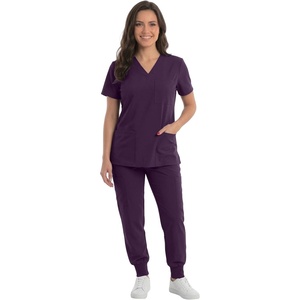 Just Love Women’s V-Neck Scrub Set(Eggplant Stretch Fabric)