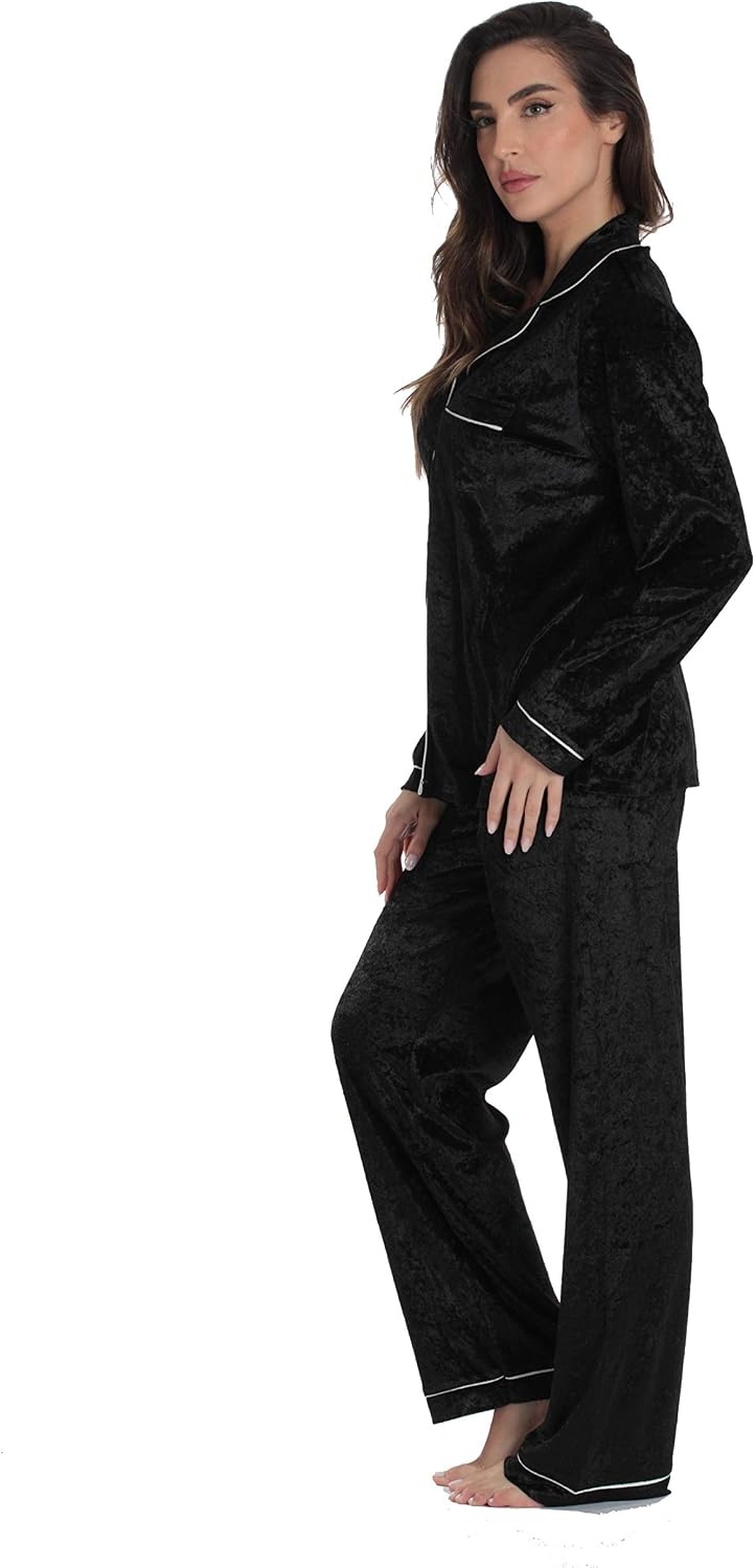 image:imageJust Love Velvet Velour Womens Pajama Pants Set Soft Pajamas for WomenBlack