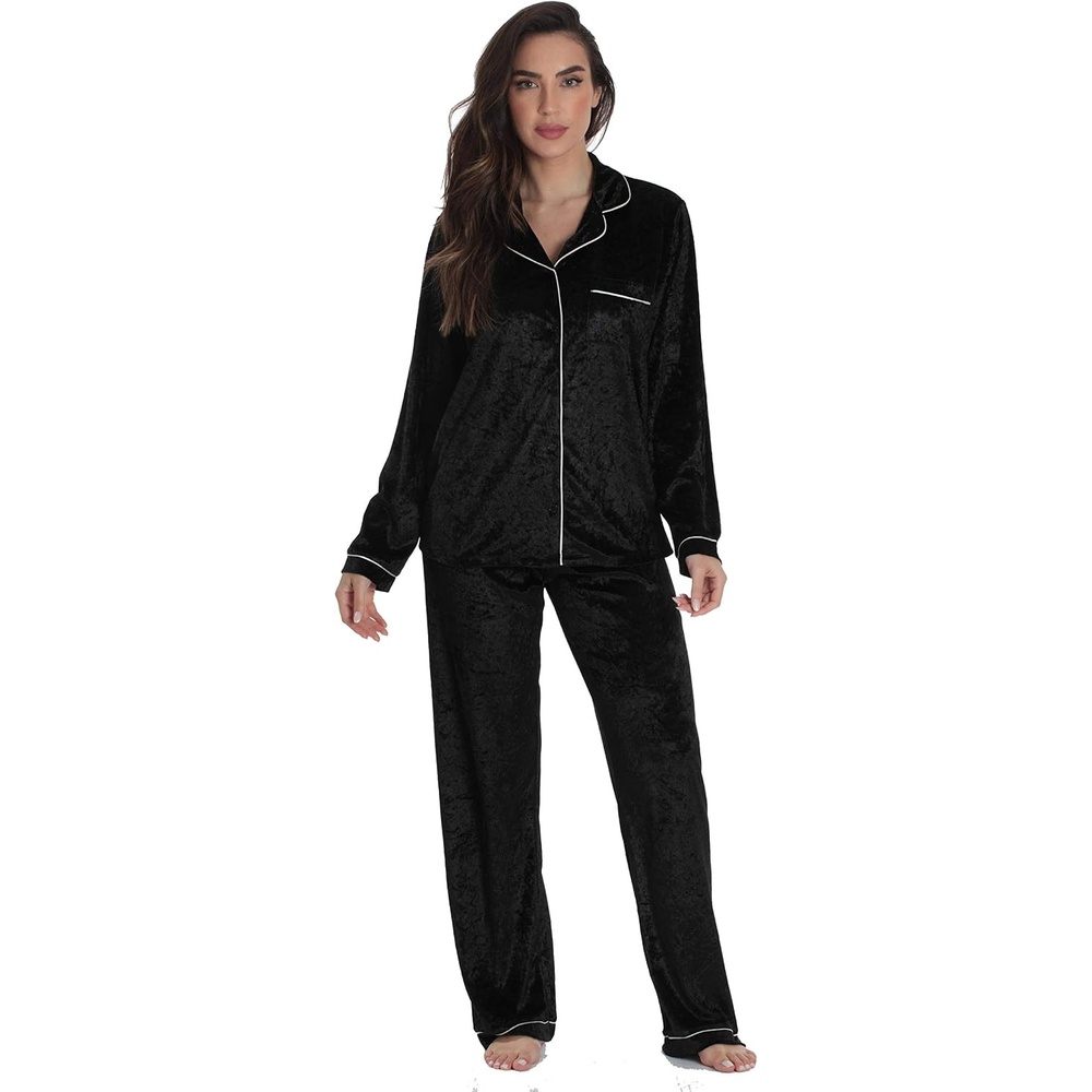 image:imageJust Love Velvet Velour Womens Pajama Pants Set Soft Pajamas for WomenBlack