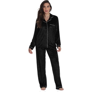 Just Love Velvet Velour Women’s Pajama Pants Set Soft Pajamas for Women(Black)