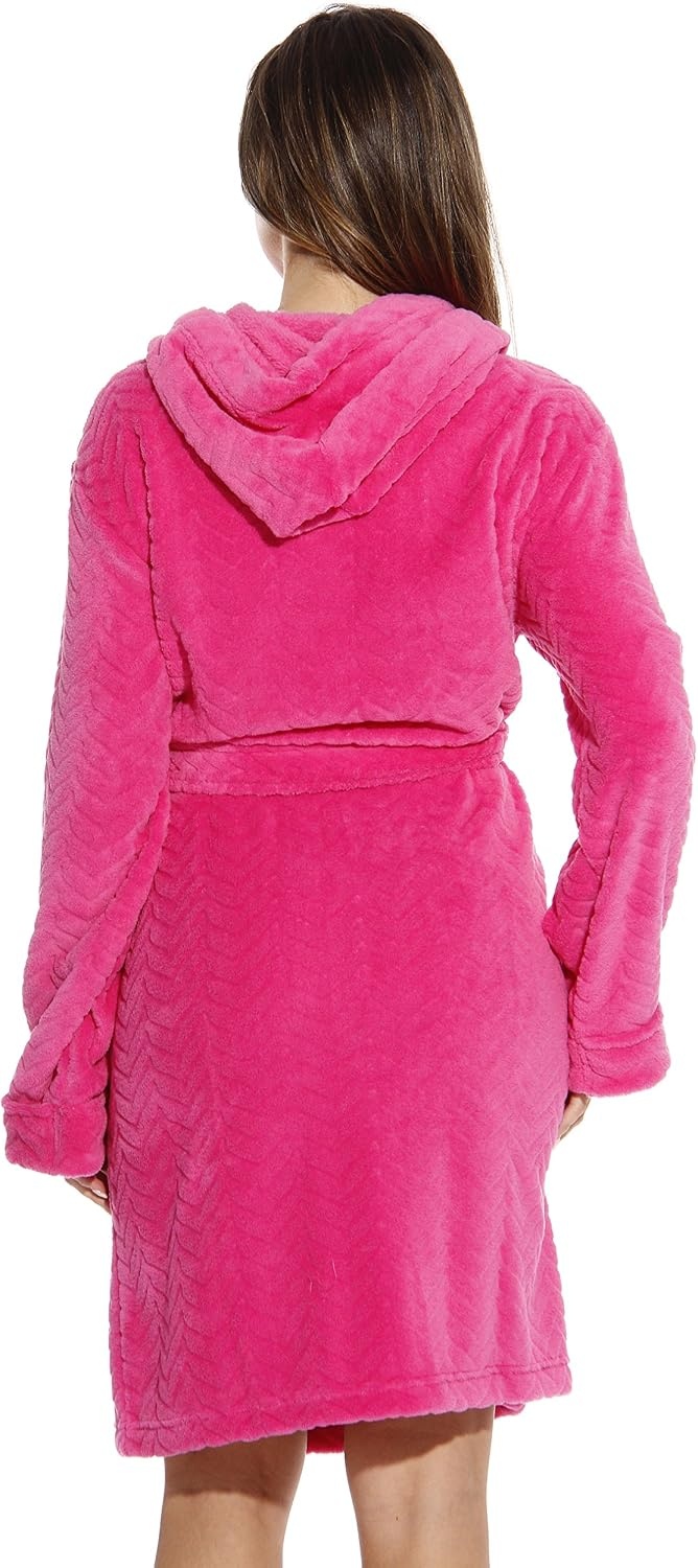 image:imageJust Love Kimono Robe Chevron Texture Fleece Hooded Bath Robes for WomenFuchsia With Hood