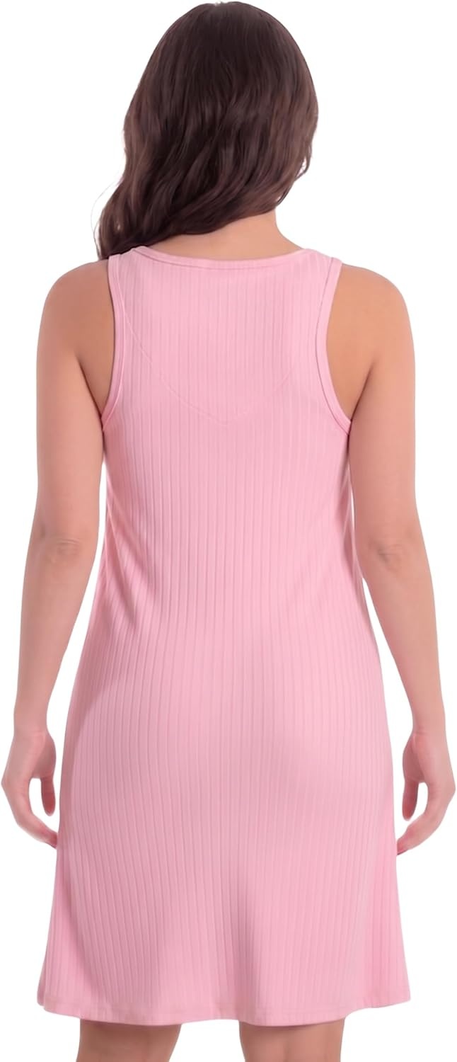 image:imageJust Love Womens Sleeveless Henley Nightgown Soft Stretch Tank Sleep Shirt DressSolid Pink