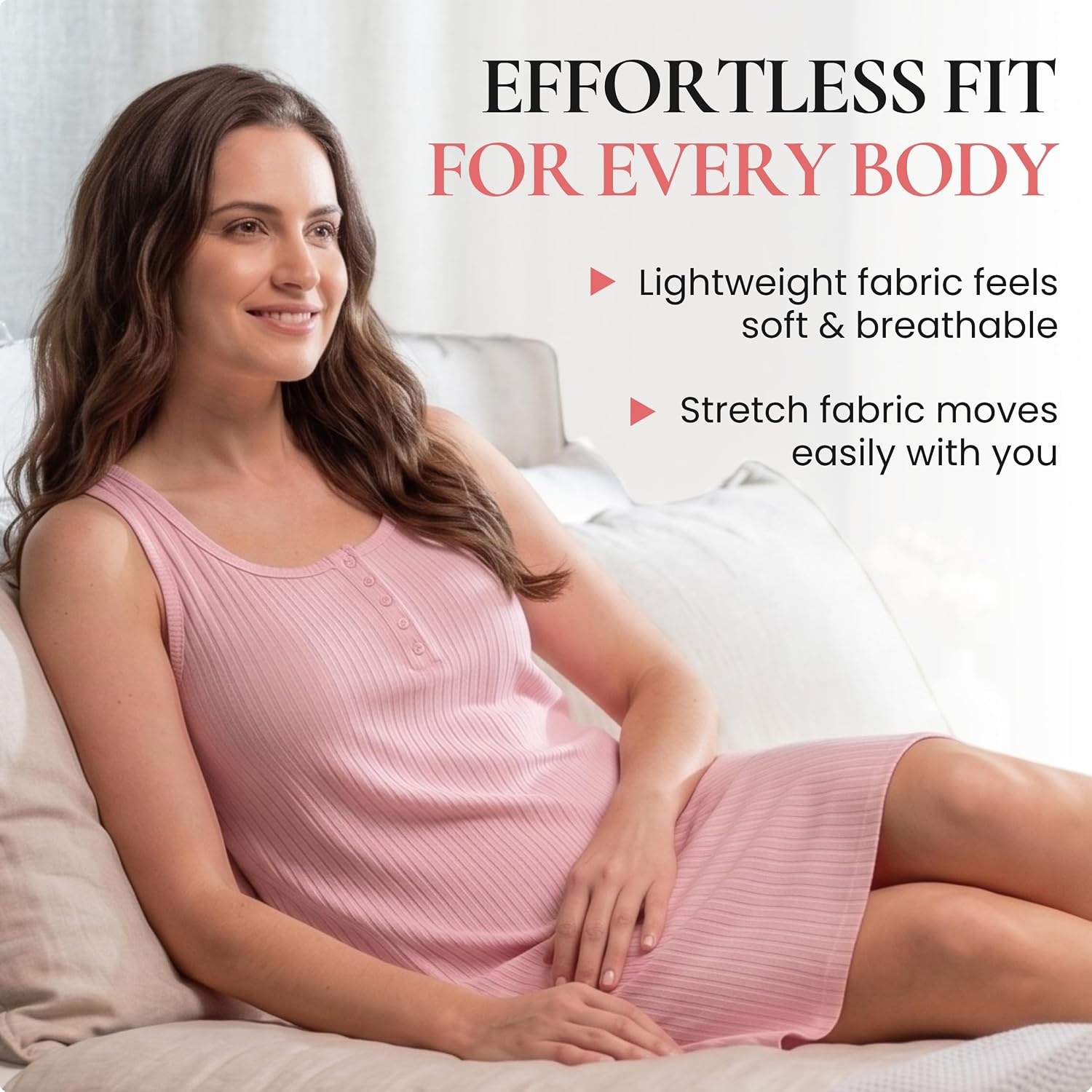 image:imageJust Love Womens Sleeveless Henley Nightgown Soft Stretch Tank Sleep Shirt DressSolid Pink