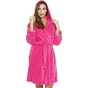 Just Love Kimono Robe Chevron Texture Fleece Hooded Bath Robes for Women(Fuchsia With Hood)