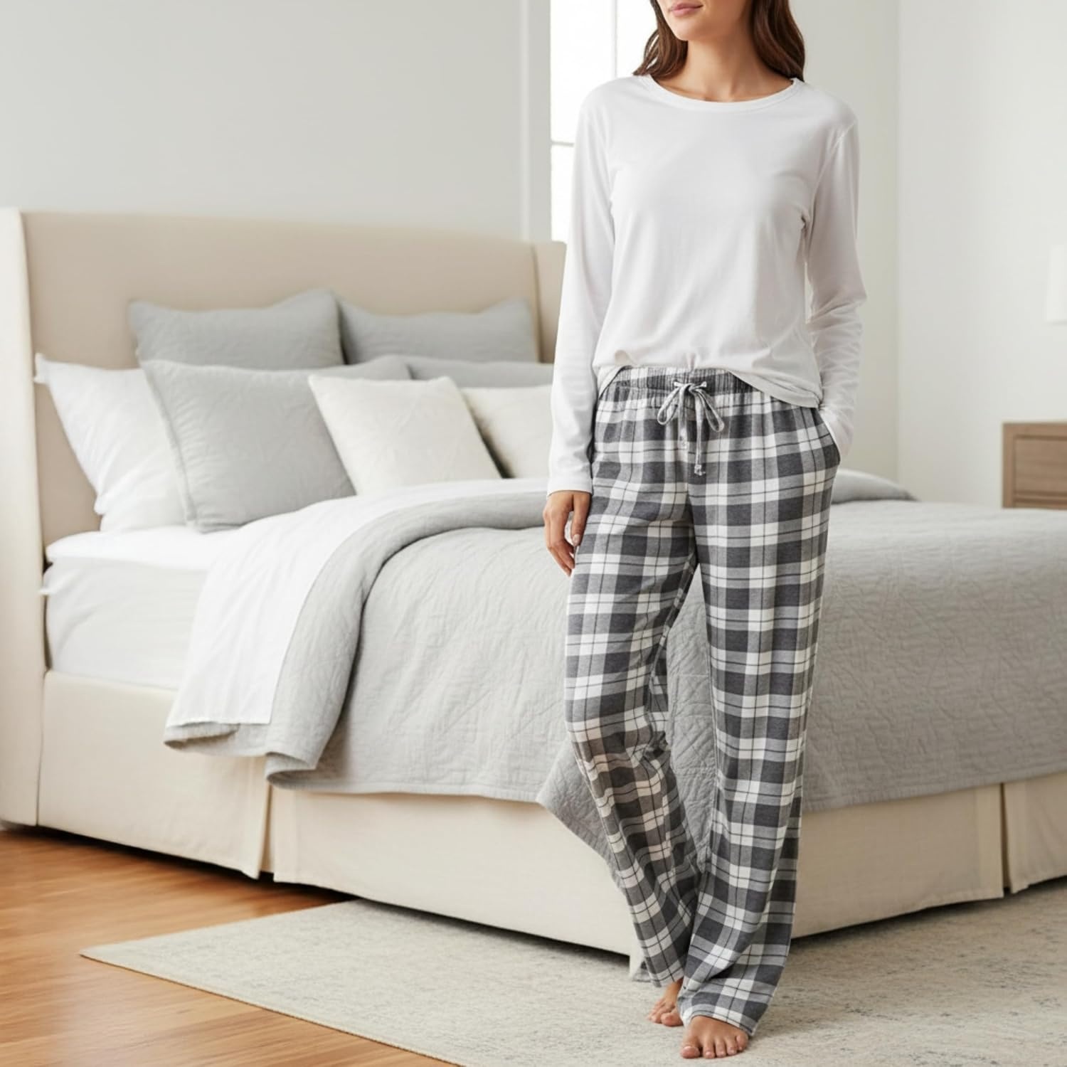 image:imageJust Love Womens 100 Cotton Plaid Pajama Pants Jersey Knit Sleep and Lounge PJ BottomsBlack Plaid