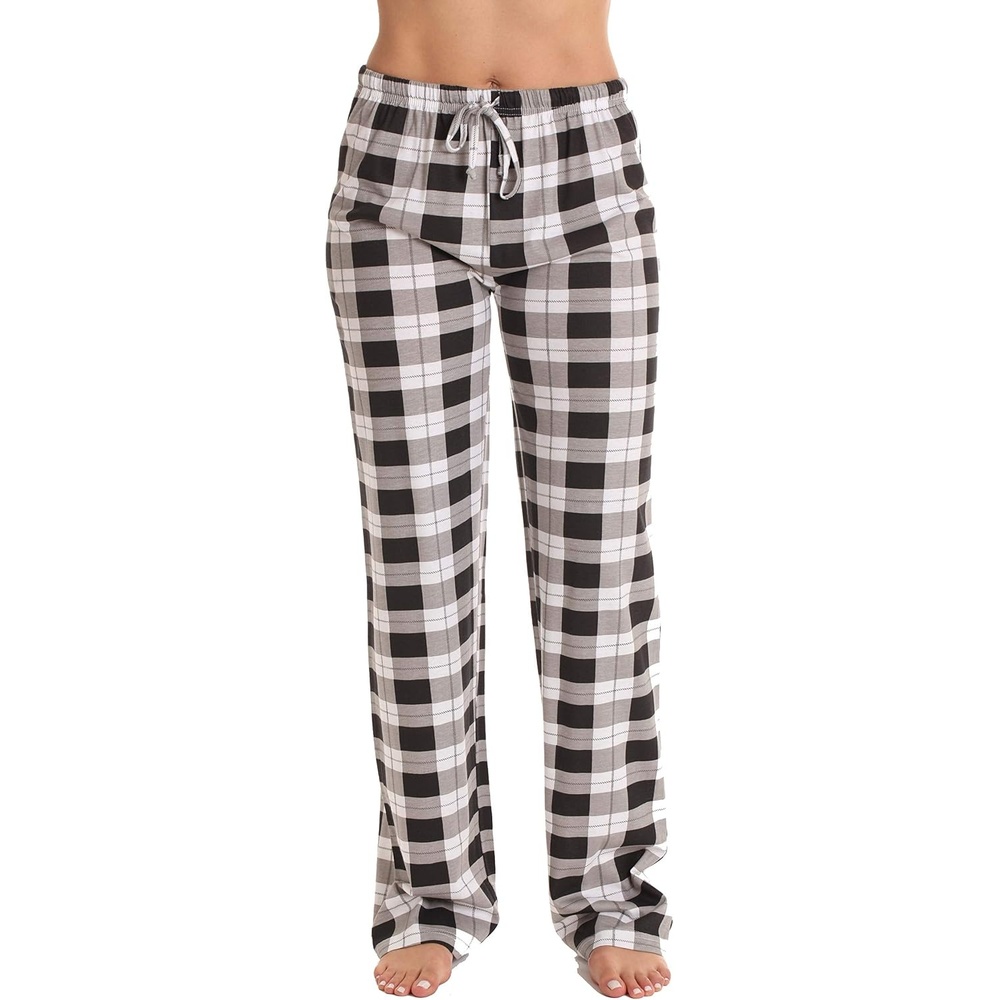 image:imageJust Love Womens 100 Cotton Plaid Pajama Pants Jersey Knit Sleep and Lounge PJ BottomsBlack Plaid
