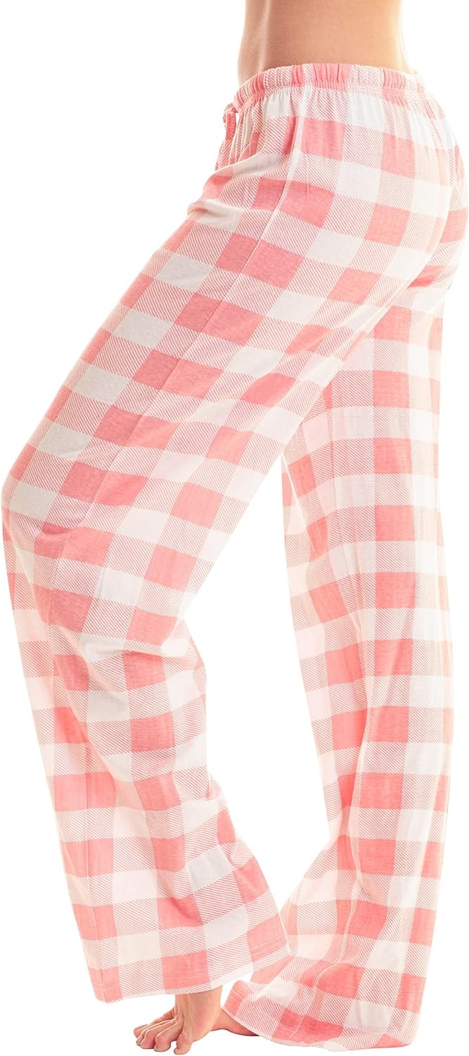 image:imageJust Love Womens Buffalo Plaid Pajama Pants 100 Cotton Jersey Knit Sleep and Lounge PJ BottomsCoral White Buffalo Plaid