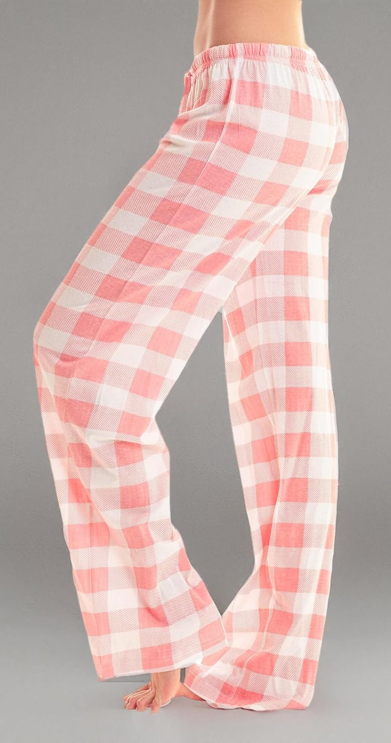 image:imageJust Love Womens Buffalo Plaid Pajama Pants 100 Cotton Jersey Knit Sleep and Lounge PJ BottomsCoral White Buffalo Plaid